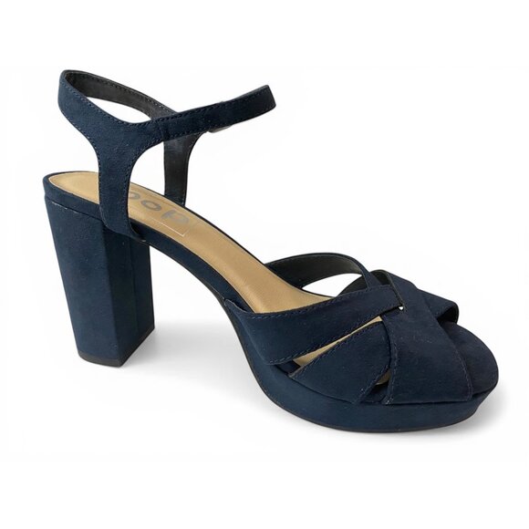 PoP Shoes - PoP Navy Blue Heels Sandals Womens 6.5 M Block Heel Strappy, Dress Shoes